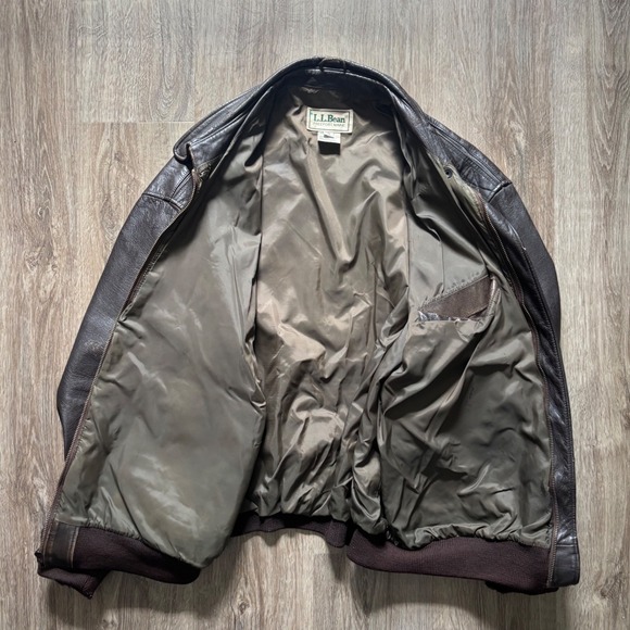 LL Bean Vintage 80's Mens XL Leather Flight Bomber Jacket Brown A-2 Made in USA - Picture 5 of 10